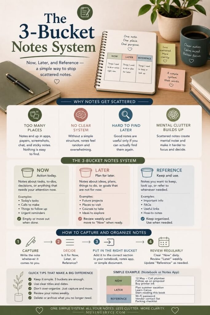 my 3 bucket note sysem to organise notes